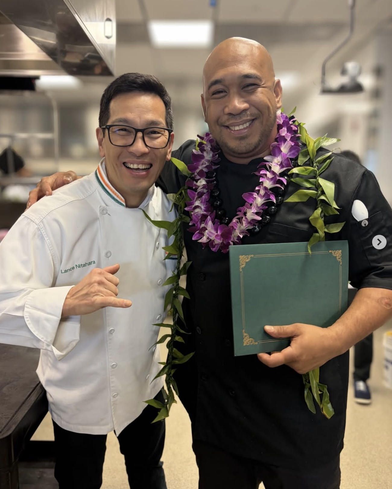 Chef Evan Salvador-Stevens with Chef Lance Nitahara at the Culinary Institute of America Pacific